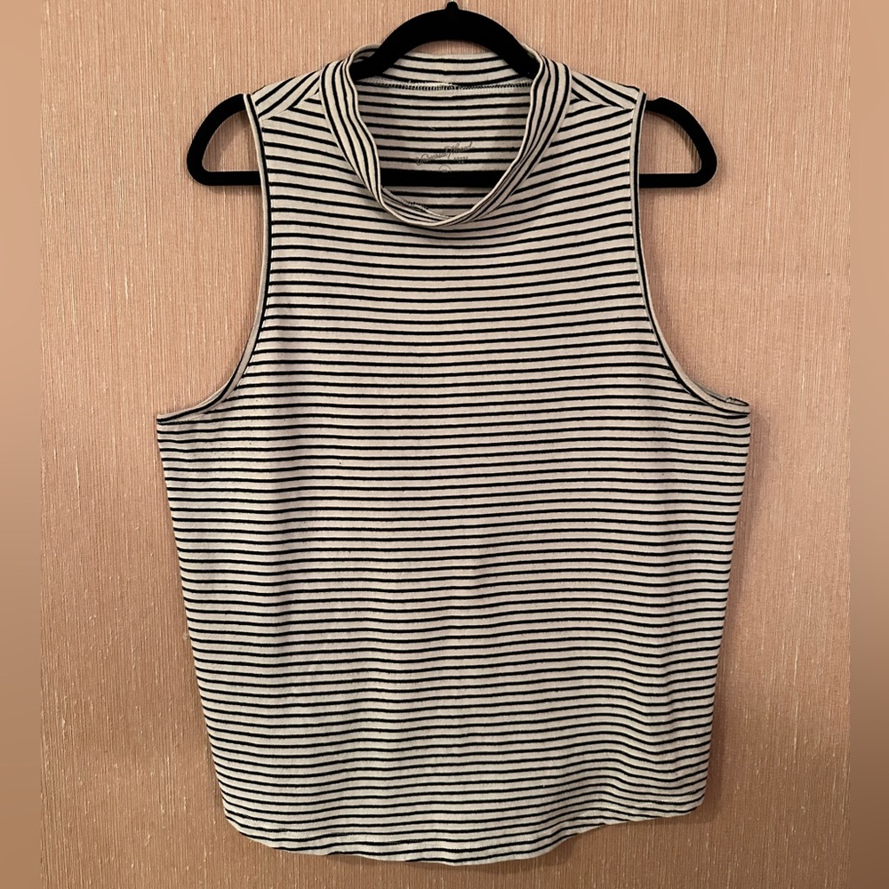 striped mock neck tank top